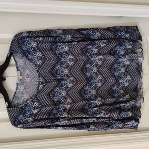 Moa Moa Long Sleeve Blue Paisley Print Polyester Blouse Top Small